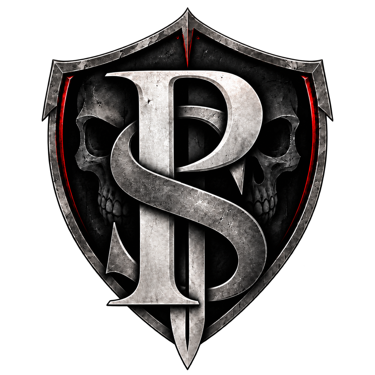 Brasão Protocolo Scavenge, com as iniciais PS em metal